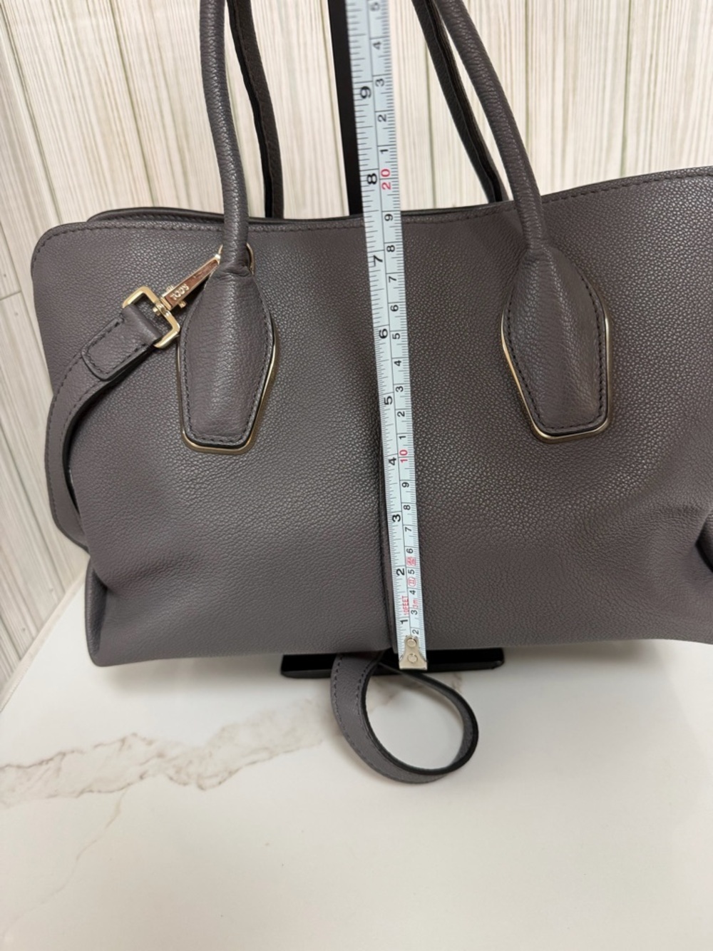 Tod’s Gray Pebbled Leather Satchel Crossbody Bag  Top Handle Designer - Picture 10 of 11